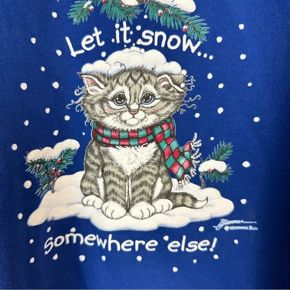 Vintage 90s Morning Sun Cat Holiday Sweatshirt XL - Picture 5 of 10